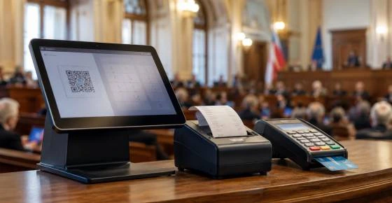 Platba kartou v obchodě na pultu ve formálním sále.