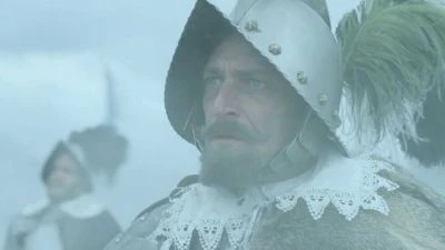 Vojsák v historickém zbroji na bitvě u Bílé hory.