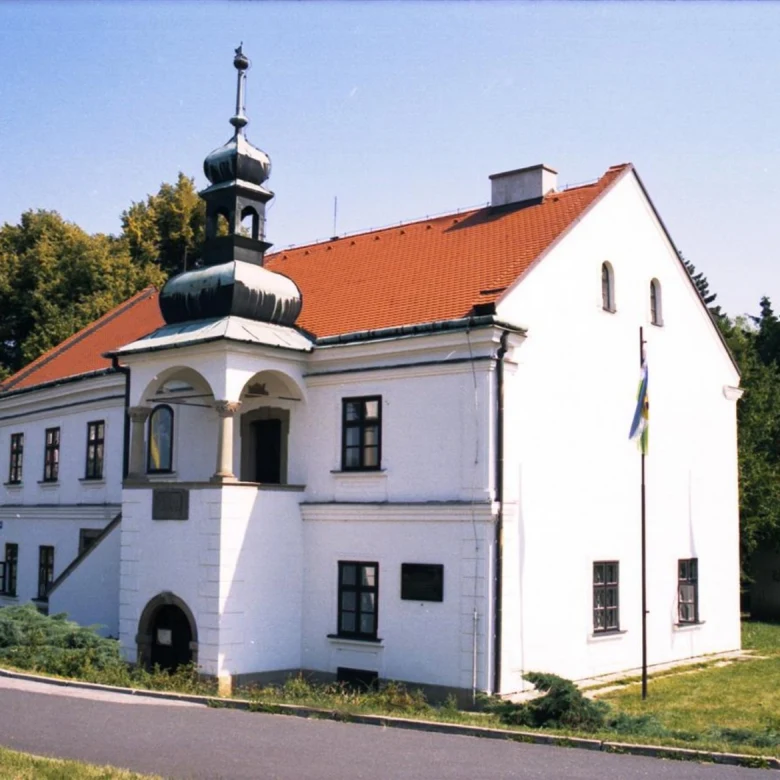 Historic white building with tower