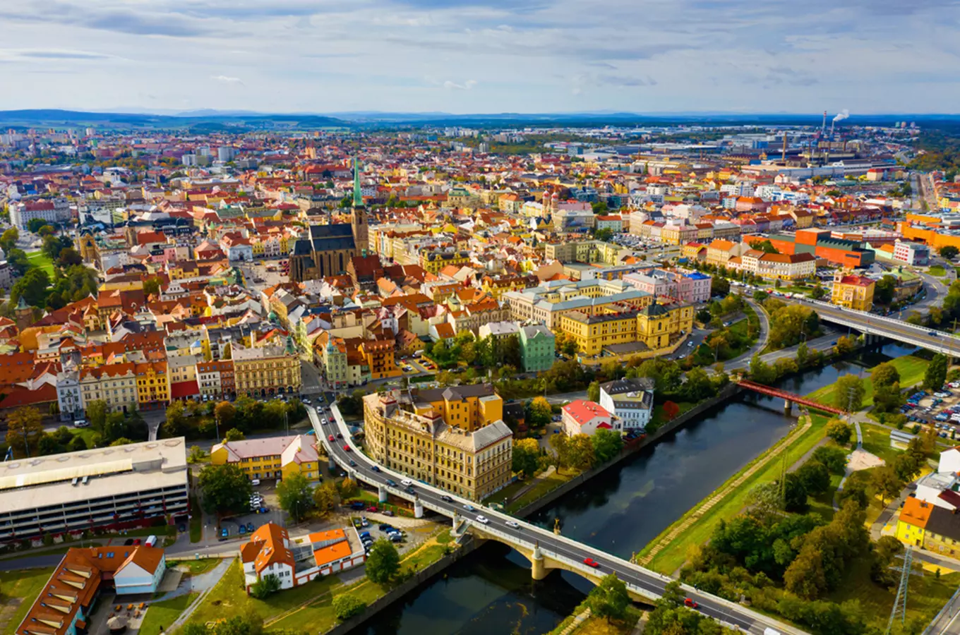 Pilsen cityscape aerial view