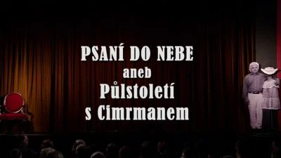 Scéna divadla s titulem hry o Čimrmánovi na zácloně.