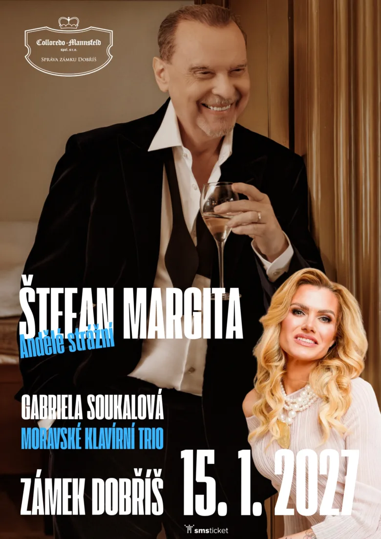 Reklama na koncert v zámku Dobříš s hudebníky Štefan Margita.