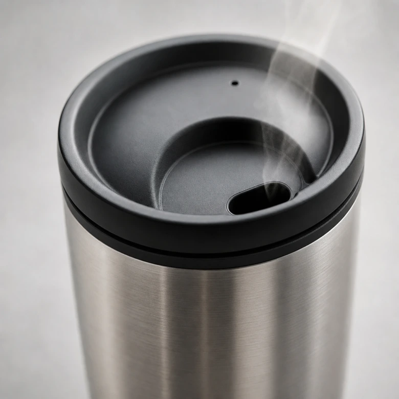 Travel coffee mug with lid and steam