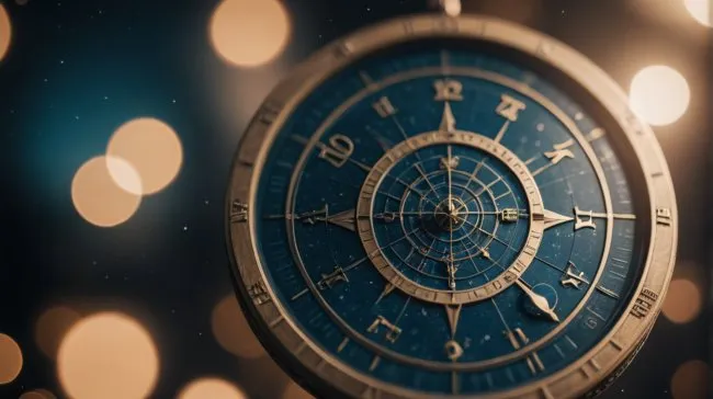 Modrý astronomický ciferník s hvězdnou mapou na pozadí světla.
