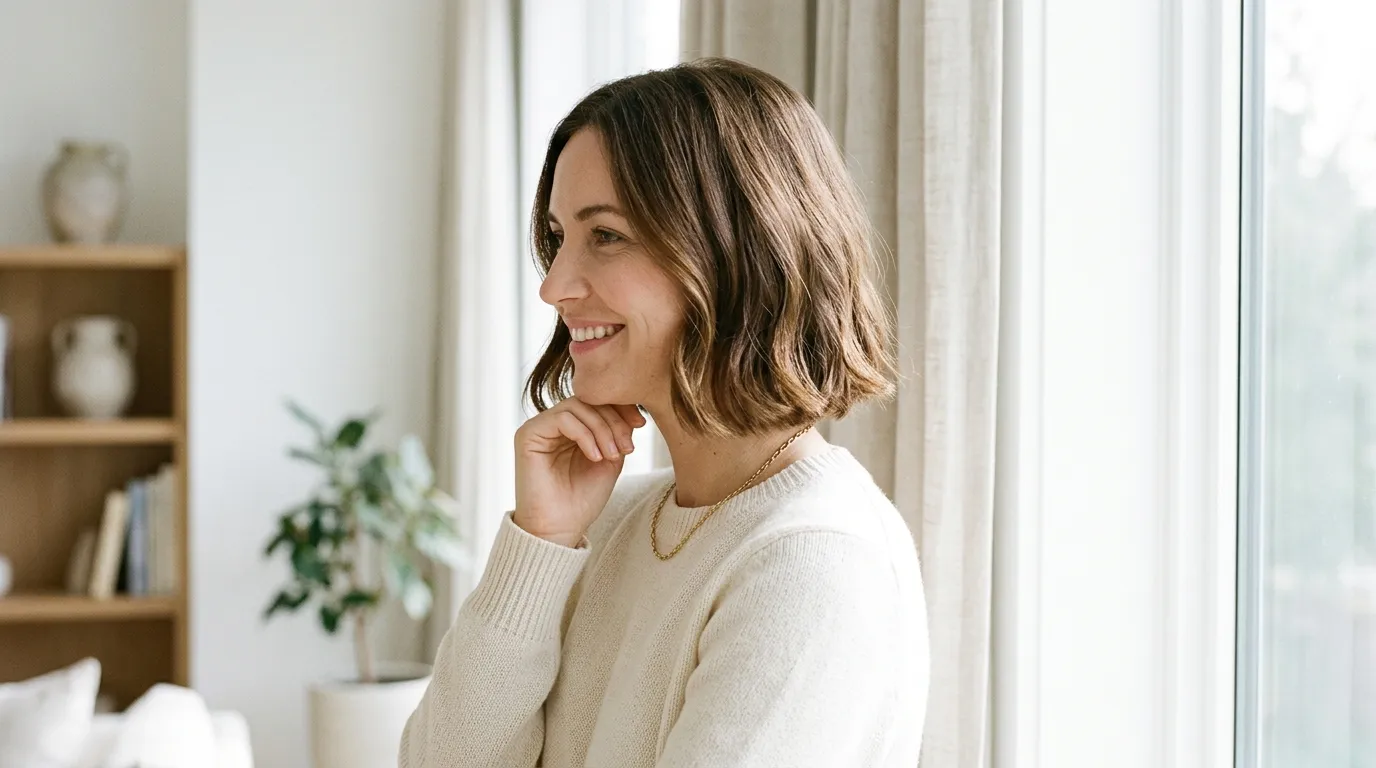 Woman with short bob haircut