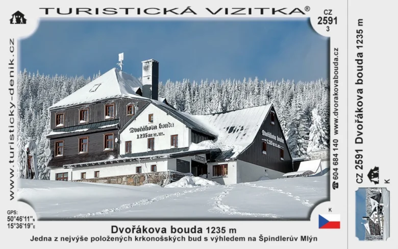 Dvořáková bouda na sněhu v Krkonoších