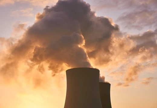 Cooling towers emitting smoke