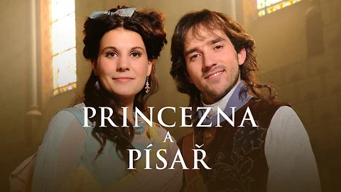 Plakát k filmu Princovna a Písař s herci v kostýmech.