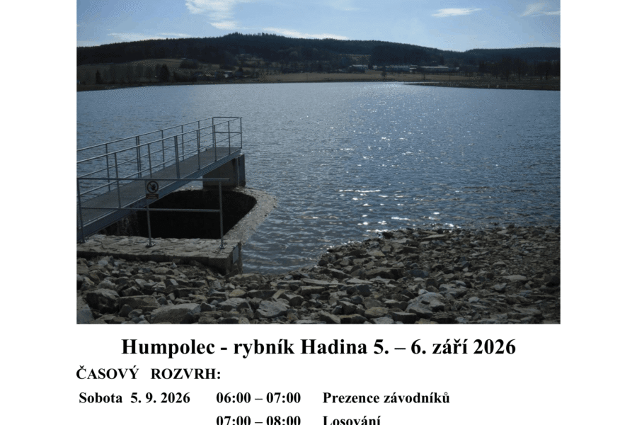 Rybník Hadina v Humpolci s přístavem na břehu.